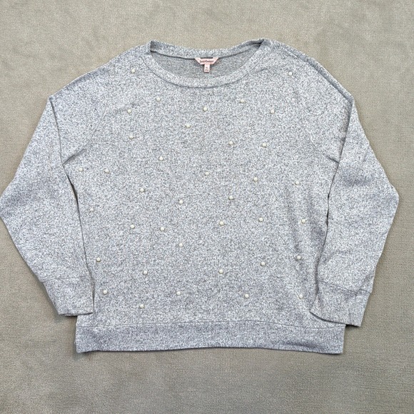 Juicy Couture Sweatshirt Womens XL Gray Faux Pearl Embellished Heathered Knit — photo 2
